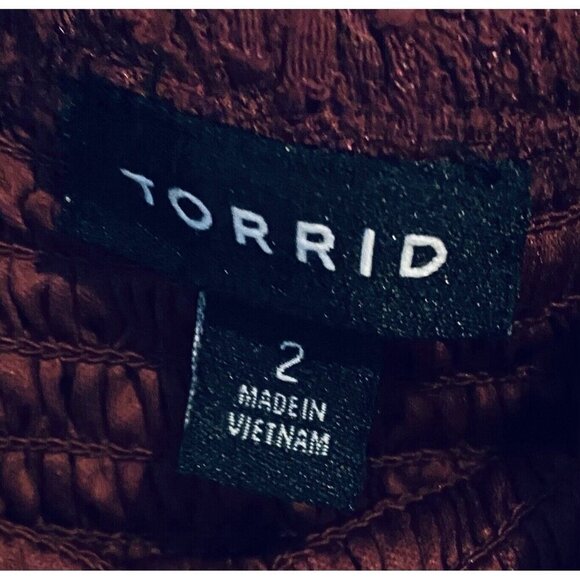 Torrid Top Womens 2X Burgundy Babydoll Lace Smocked Cold Shoulder Feminine - Picture 7 of 10